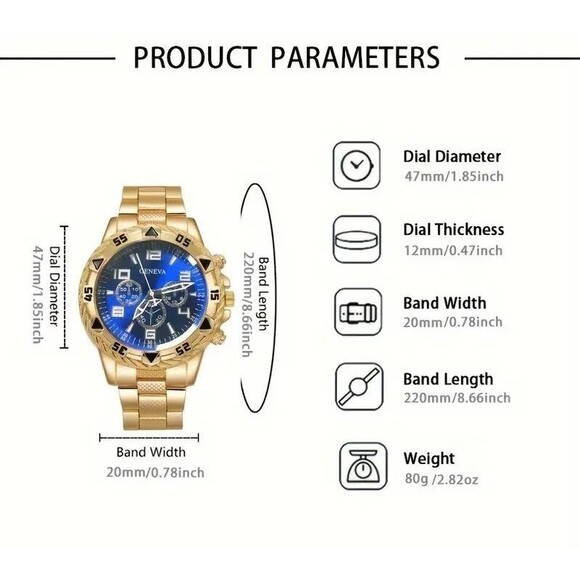 6 Geneva Luxury Watches, Mens Chronograph Gold Silver Blue White Gift New main image 5